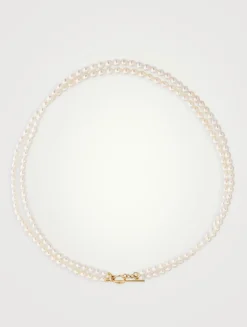 14K Gold Double Pearl Strand Toggle Necklace