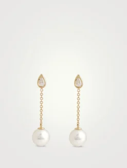 14K Gold Drop Earrings With Pearls And Diamonds