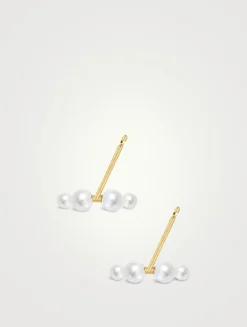 14K Gold Duo Pearl Bar Earrings