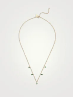 14K Gold Emerald Five Teardrop Choker Necklace