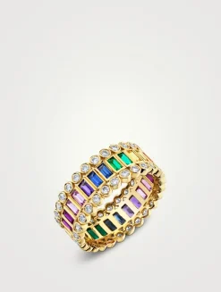 14K Gold Eternity Band With Rainbow Sapphires And Diamonds