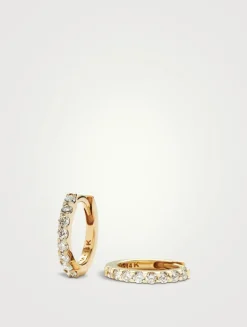 14K Gold Fine Classic Diamond Huggie Hoop Earrings