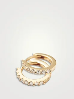 14K Gold Fine Classic Diamond Huggie Hoop Earrings