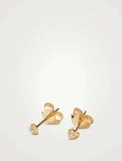 14K Gold Fine Diamond Heart Stud Earrings