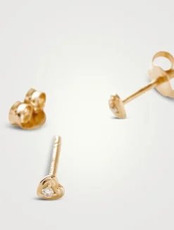 14K Gold Fine Diamond Heart Stud Earrings