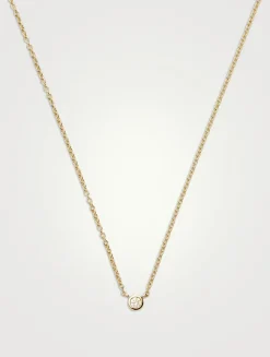 14K Gold Fine Diamond Solitaire Pendant Necklace