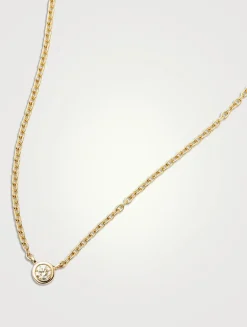 14K Gold Fine Diamond Solitaire Pendant Necklace