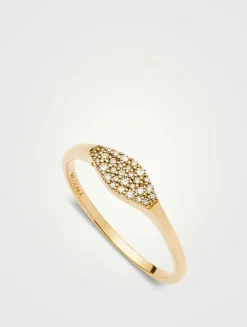 14K Gold Fine Signet Ring With Diamonds