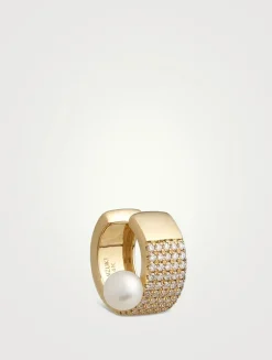 14K Gold Five-Row Cuff With Diamonds And Pearl