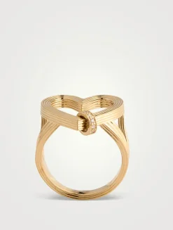 14K Gold Fluted Heart Ring With Rondelle With Diamonds