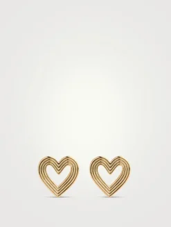 14K Gold Fluted Heart Stud Earrings