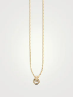 14K Gold Fluted Linked O-Ring Charm Necklace With Diamonds