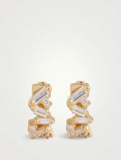 18K Gold Frenzy Diamond Huggie Hoop Earrings