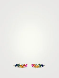 18K Gold Frenzy Rainbow Sapphire Stud Earrings