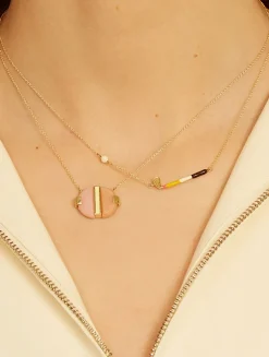 9K Gold Golf Pelota Enamel Pendant Necklace