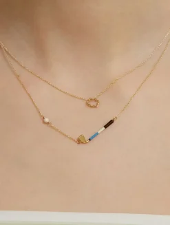 9K Gold Golf Pelota Enamel Pendant Necklace