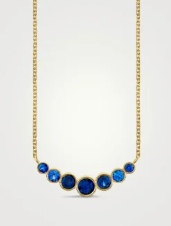 14K Gold Graduated Bezel Curve Bar Necklace With Sapphires