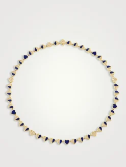 14K Gold Heart Necklace With Lapis And Diamonds