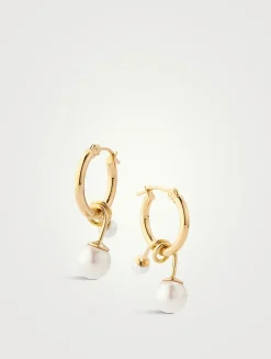 14K Gold Hoop Earrings With Swirl Pearl Dangles