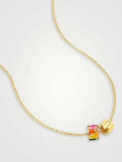 18K Gold Infinite Rainbow Sapphire Rondelle Pendant Necklace