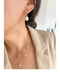 14K Gold Large Oval Pearl Earrings With Diamonds