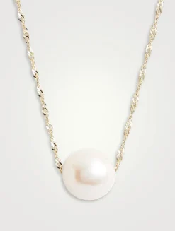 14K Gold Large Pearl Solitaire Necklace