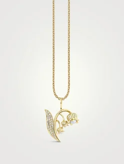 14K Gold Lily Of The Valley Pendant Necklace With Pearls And Diamonds