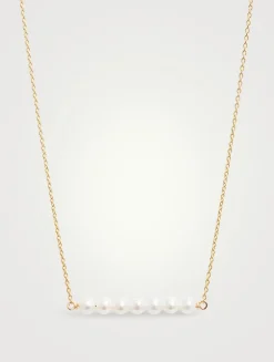 14K Gold Linear Pearl Pendant Necklace