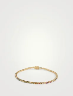 18K Gold Linear Rainbow Sapphire Tennis Bracelet