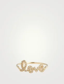14K Gold Love Script Ring With Diamonds