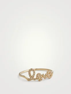 14K Gold Love Script Ring With Diamonds