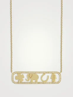 14K Gold Luck And Protection Open Icon Necklace With Diamonds