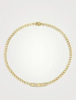 14K Gold Luck Icons Bar Necklace With Diamonds