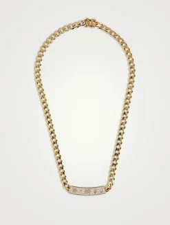 14K Gold Luck Icons Bar Necklace With Diamonds