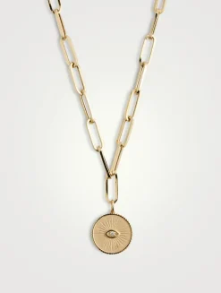 14K Gold Marquis Eye Coin Necklace