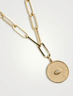 14K Gold Marquis Eye Coin Necklace