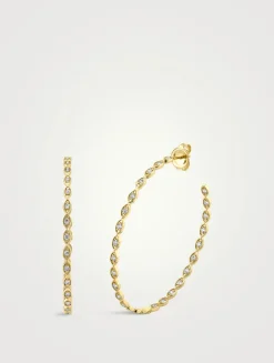 14K Gold Marquise Evil Eye Hoop Earrings With Diamonds