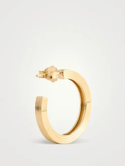 14K Gold Medium Fluted Hoops Earrings