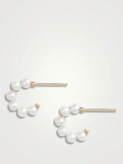 14K Gold Mini Baby Pearl Huggie Hoop Earrings