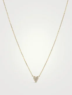 14K Gold Mini Heart Pavé Diamond Necklace
