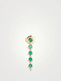 14K Gold Multi Emerald Chain Stud Earring