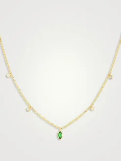 14K Gold Necklace With Diamond And Tsavorite