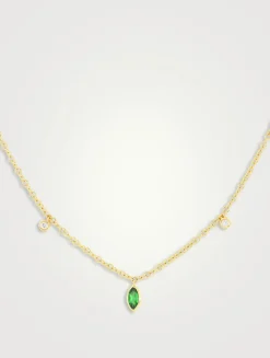 14K Gold Necklace With Diamond And Tsavorite