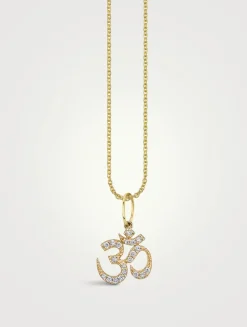 14K Gold Om Pendant Necklace With Diamonds