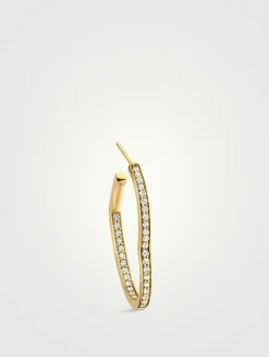 18K Gold Open Heart Hoop Earring With Diamonds