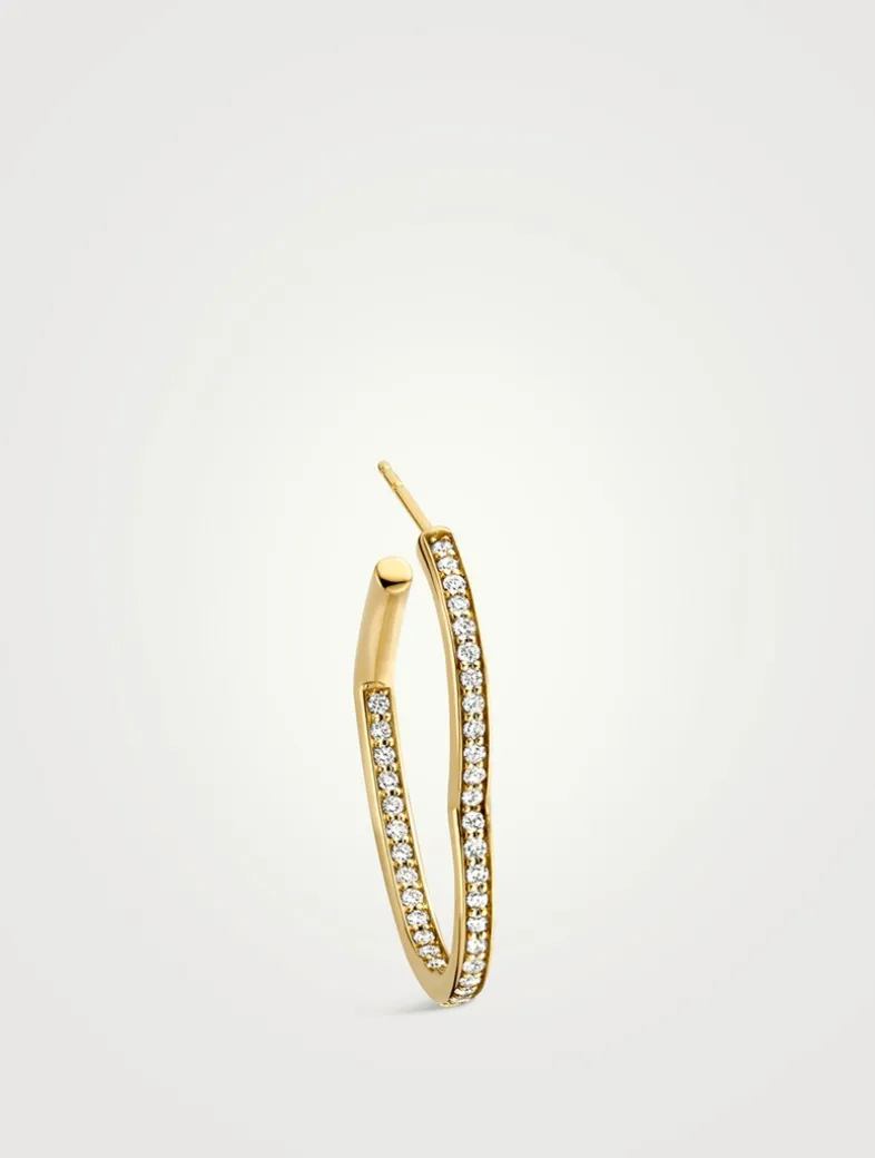 18K Gold Open Heart Hoop Earring With Diamonds