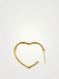 18K Gold Open Heart Hoop Earring With Diamonds