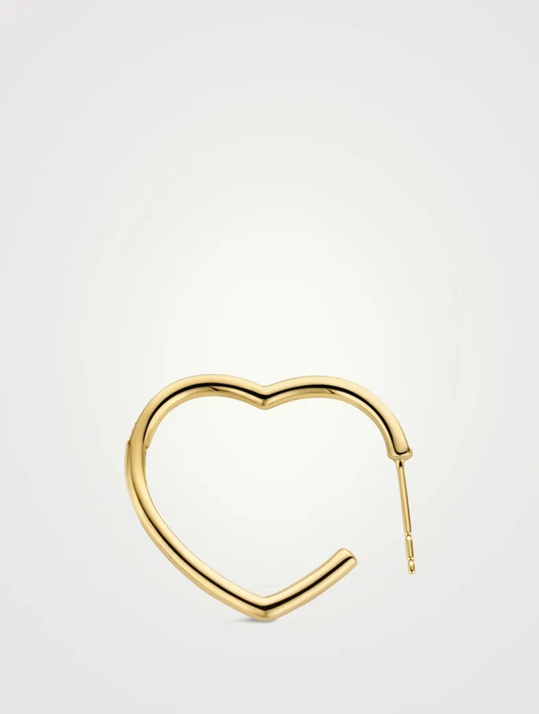 18K Gold Open Heart Hoop Earring With Diamonds