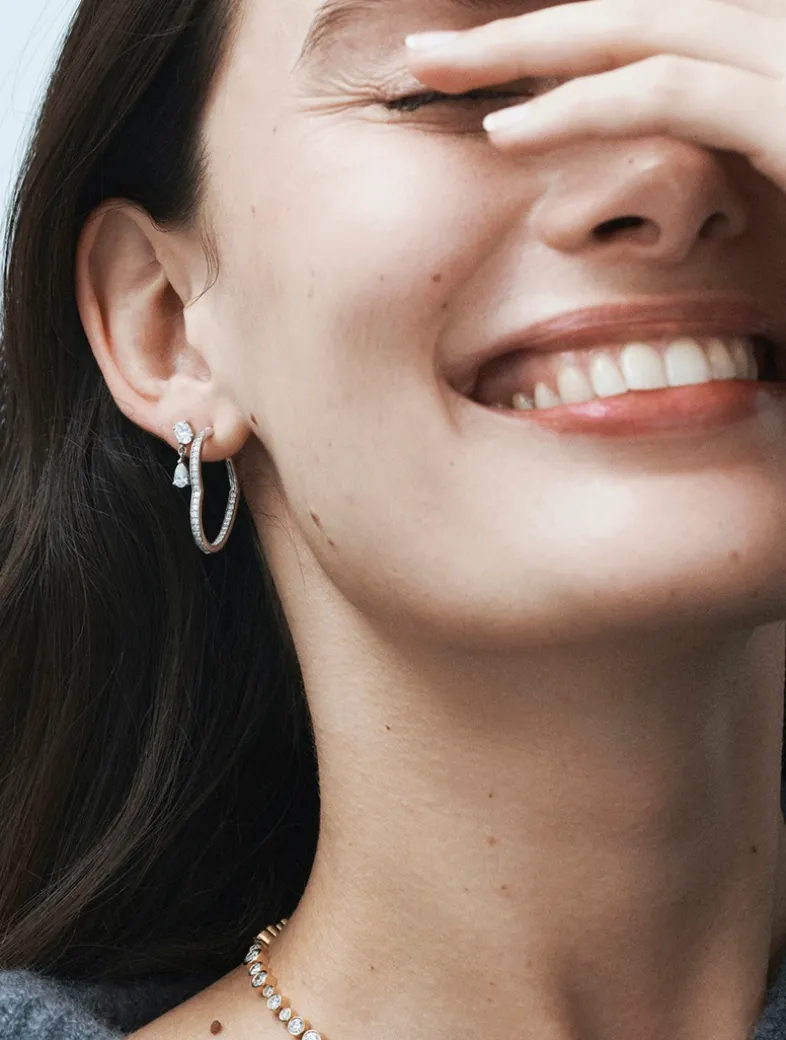 18K Gold Open Heart Hoop Earring With Diamonds