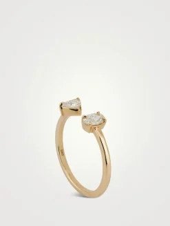 14K Gold Oval And Trillion Mixed Cuff Ring With Lab Grown Diamonds